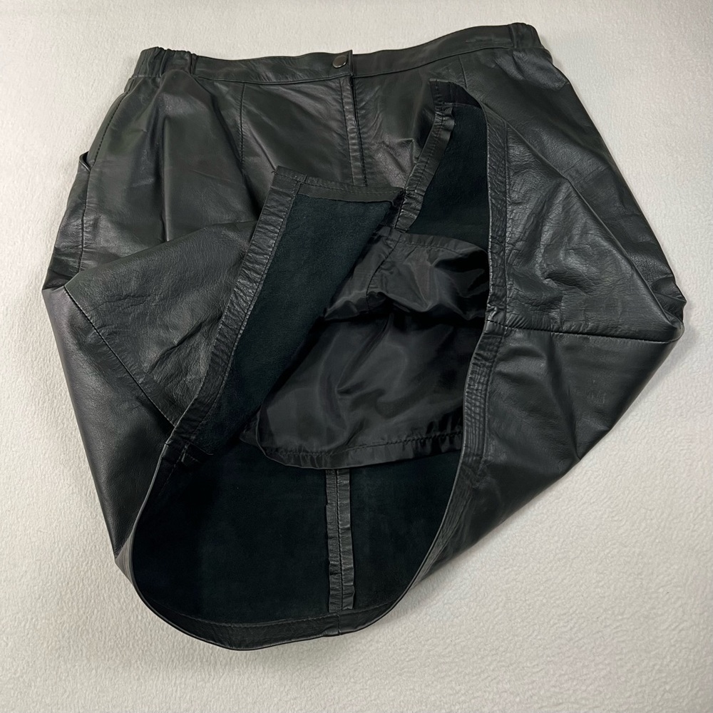 Jacqueline Ferrar Genuine Leather Skirt Women's 14P Black Vintage Slit Lined - Picture 11 of 17